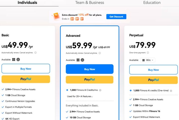 Wondershare Filmora Pricing