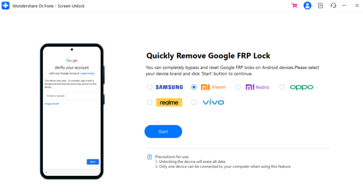 Dr. Fone FRP Unlock