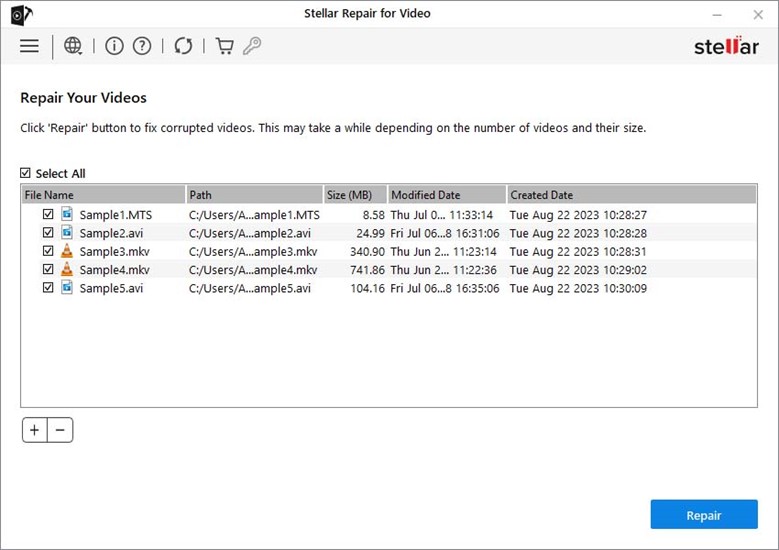 click to repair the bad video file