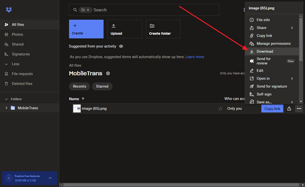 initiate the download of the transferred files