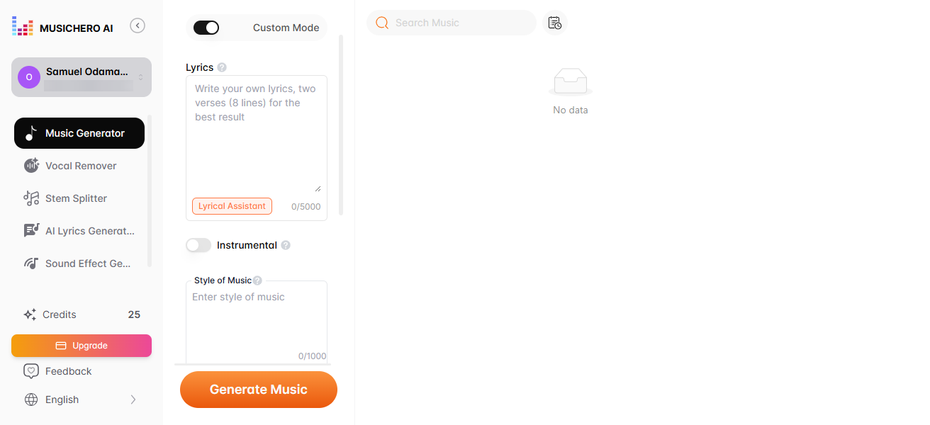 Music Hero Interface
