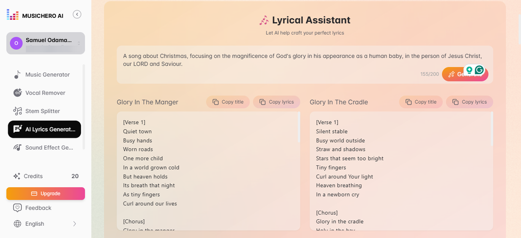 Music Hero Lyrics Generator