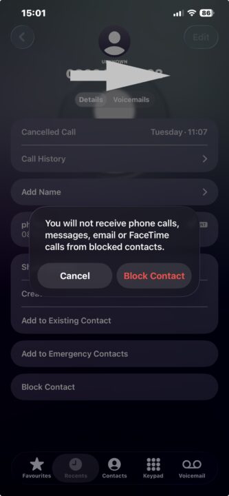 Blocking Individual Numbers on iPhone or iPad