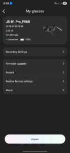 Js-01 Pro SmartGlass settings