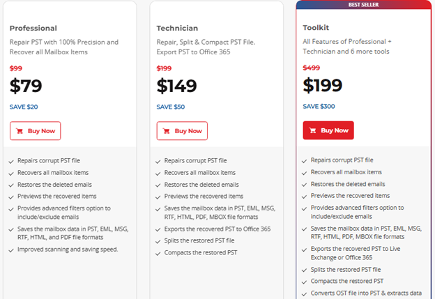 Stellar Repair for Outlook Software Pricing