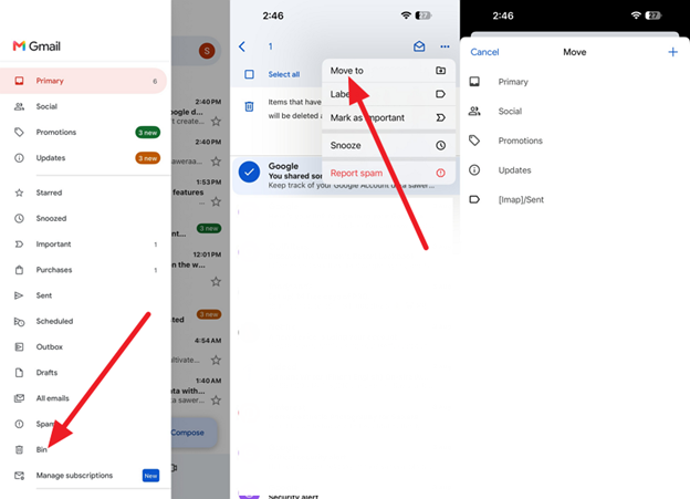 select the mail you want to recover
