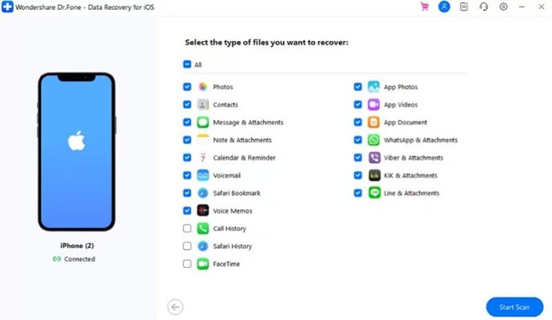 select the iPhone data recovery options