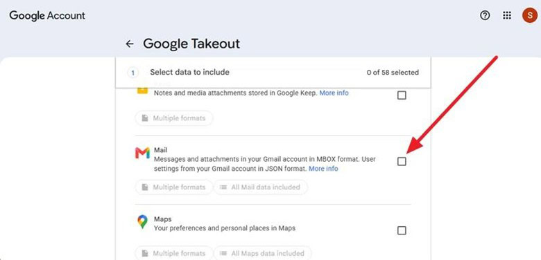 Go to Google Takeout page