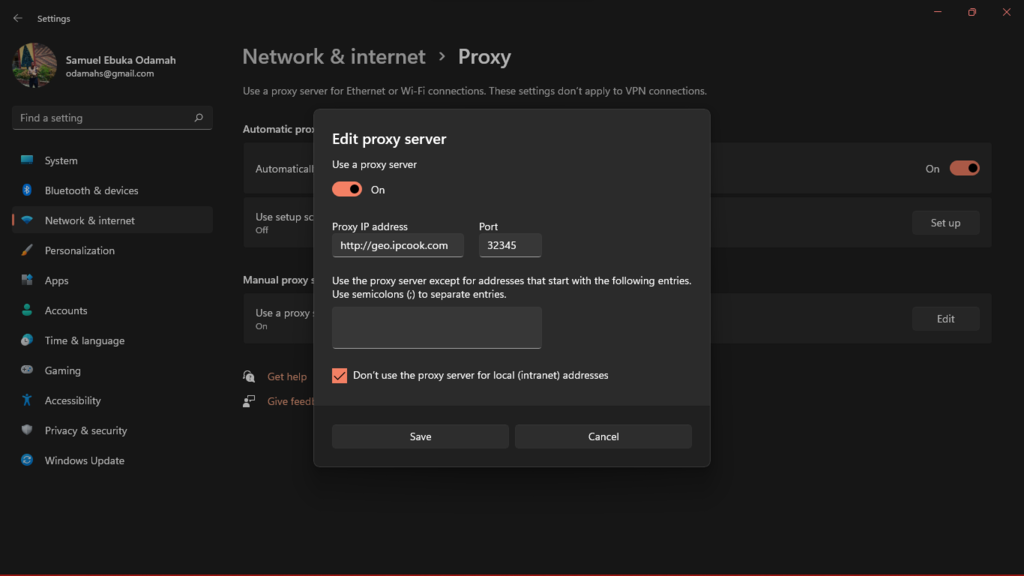 Edit proxy on Windows